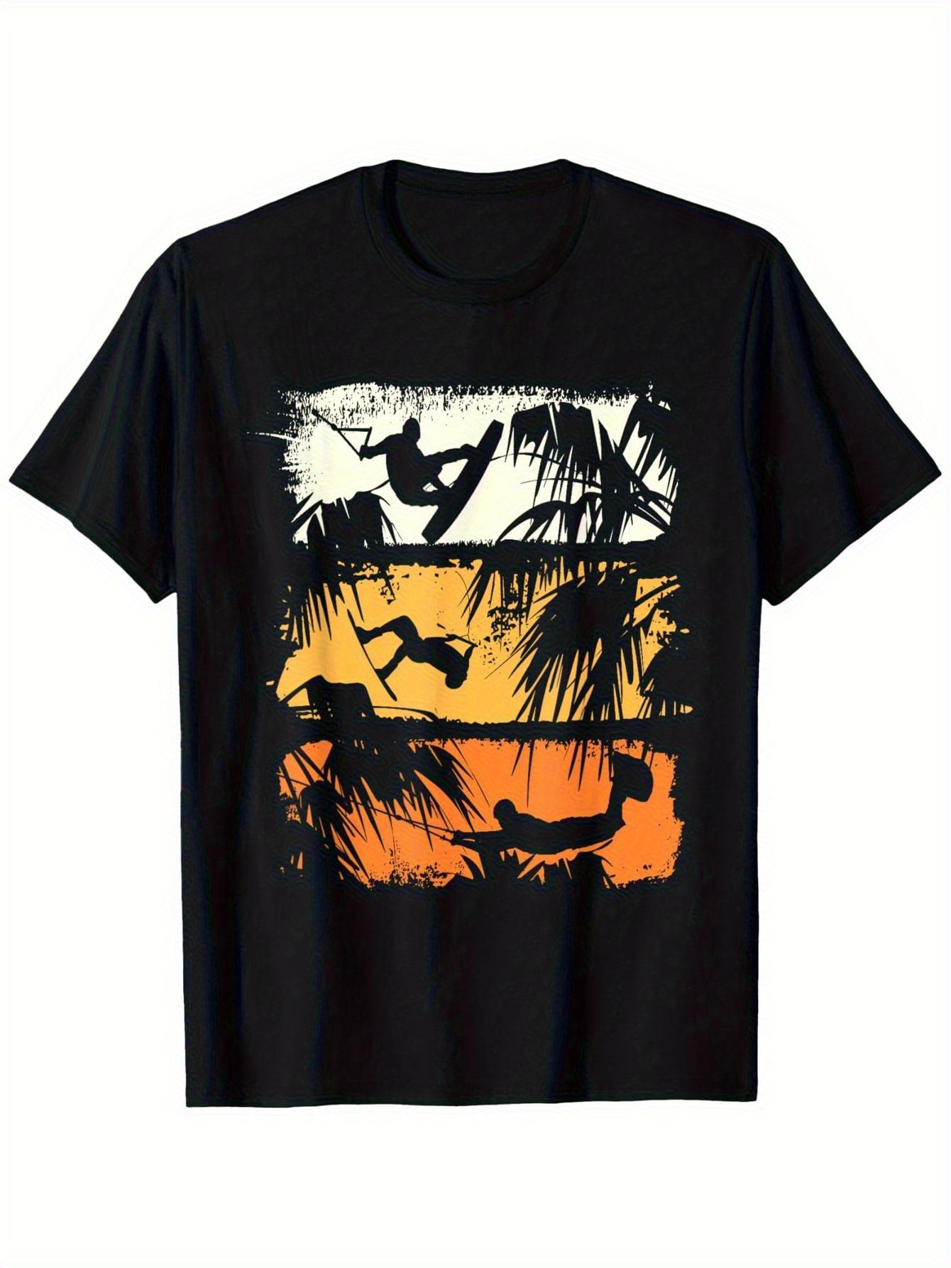 

Wakeboard Lifestyle Vintage Palm Trees Wakeboarder Graphic T-Shirt Cotton Men and Women Casual Tee for Outdoor Activities 4XL