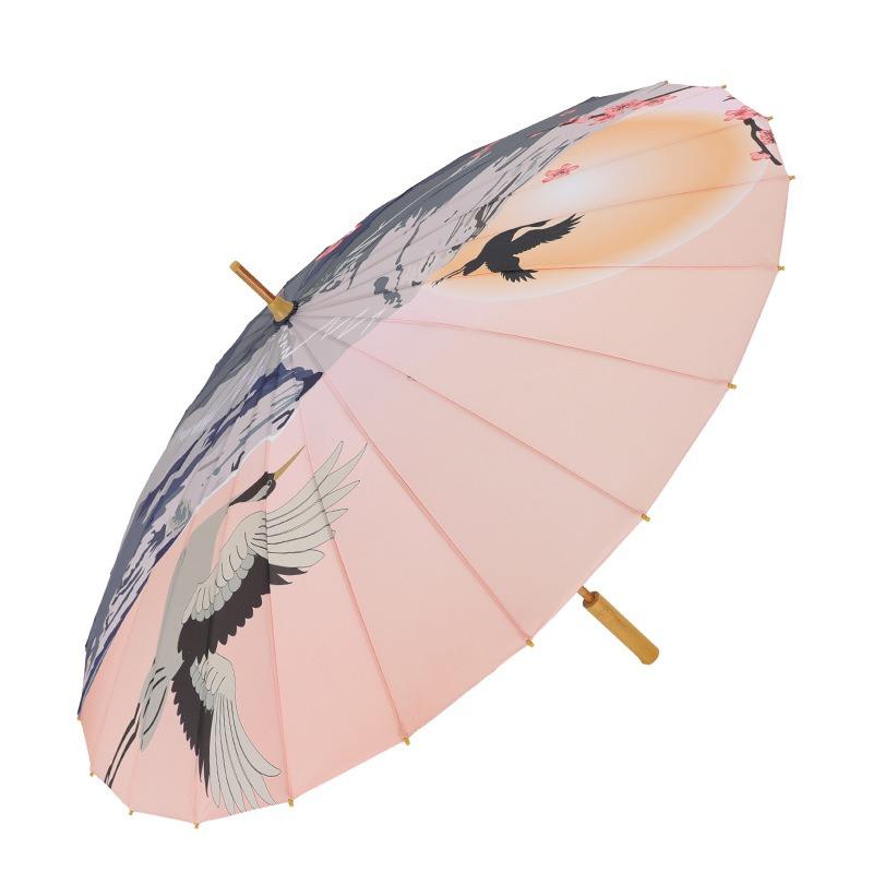 New Fashionable Retro Oil Painting 24 Bone Straight Pole Umbrella Solid Wood Handle Long Handle Umbrella Plus Printed Umbrella Ancient Style Umbrella