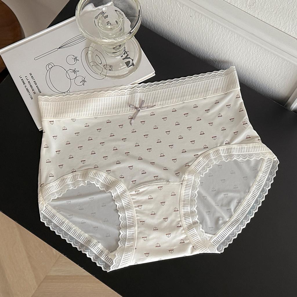 Ladies Spring and Summer Sweet Print Ultra Thin No Trace Ice Silk High Shot Middle Waist Triangle Briefs