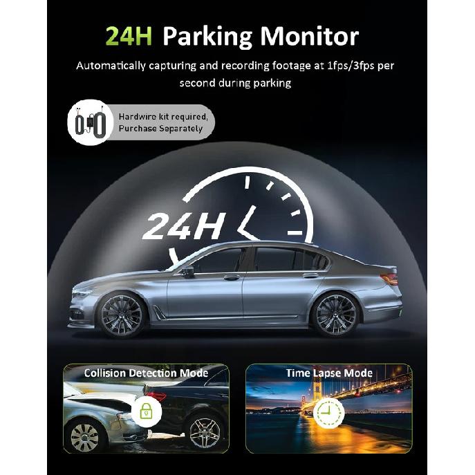 4k 3 channel dash cam , Starvis sensor dash camera front rear,24/7 parking mode,night vision ,64GB card included