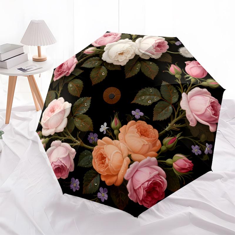 1pc Roses and Dandelions Circular Arrangement Umbrella with Plastic Handle,Suitable for All Seasons Home Travel Outdoor UmbrellaDD1829