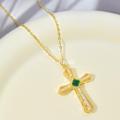 Wind Cross Necklace Female Retro Court Style Premium Versatile Diamond Pendant Collarbone Chain