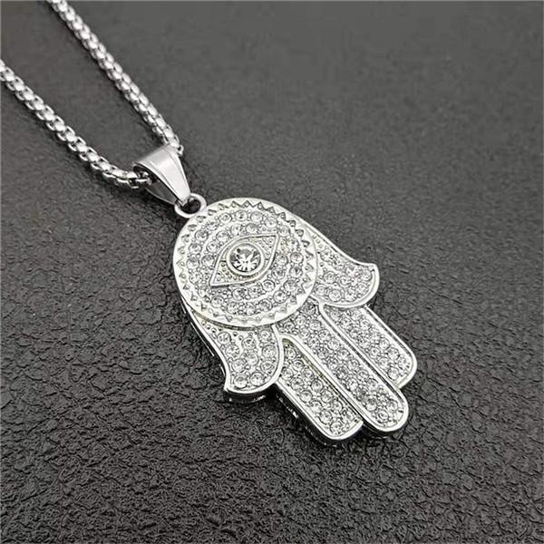 Türkisches Nazar Boncuk Hamsa Hand der Fatima Anhänger Halskette Goldfarbe Edelstahl Iced Out Ketten Für Damen Herren Hip Hop Schmuck