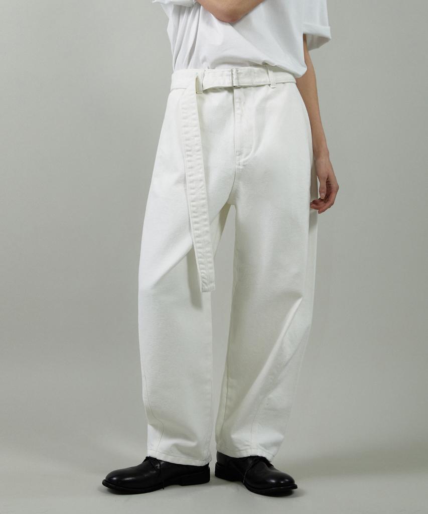 Odeoakaibeu Core Belted Wide Denim Pants White [Curve Ver.]