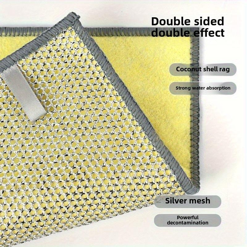 New Upgrade Double Sided Silvery Wire Coconut Shell Cleaning Cloths, Steel Wire Dishwashing Rag, Reusable Cleaning Cloths, Kitchen Cleaning Cloth