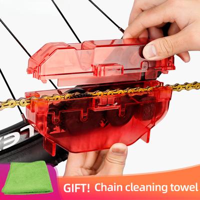 Bicycle Red Chain Cleaner Bike Chain Cleaning Tool Cycling Scrubber Washer Tool Mountain Bike Washing Kit Bicycle Accessories