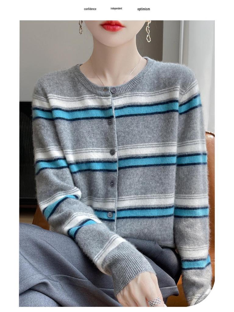 AUTUMN WINTER WOOL CARDIGAN: Women’s Loose Long Sleeve Round Neck Top