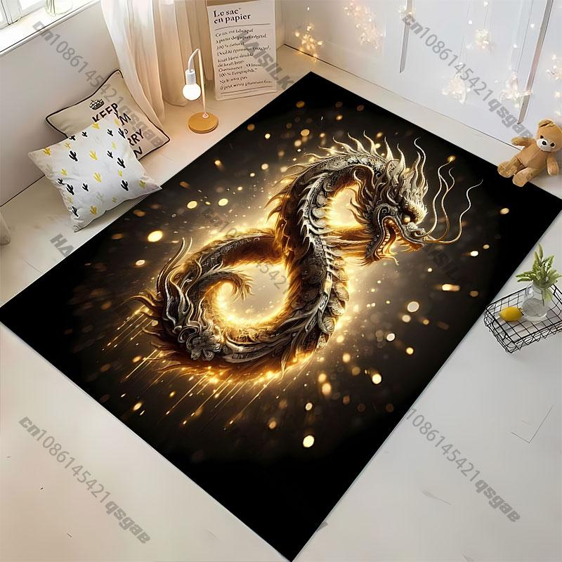 Majestic Golden Dragon Glowing Carpet Yoga Living Room Room Decor Children's Crawling Mat Doormat Area Rug Games Mat