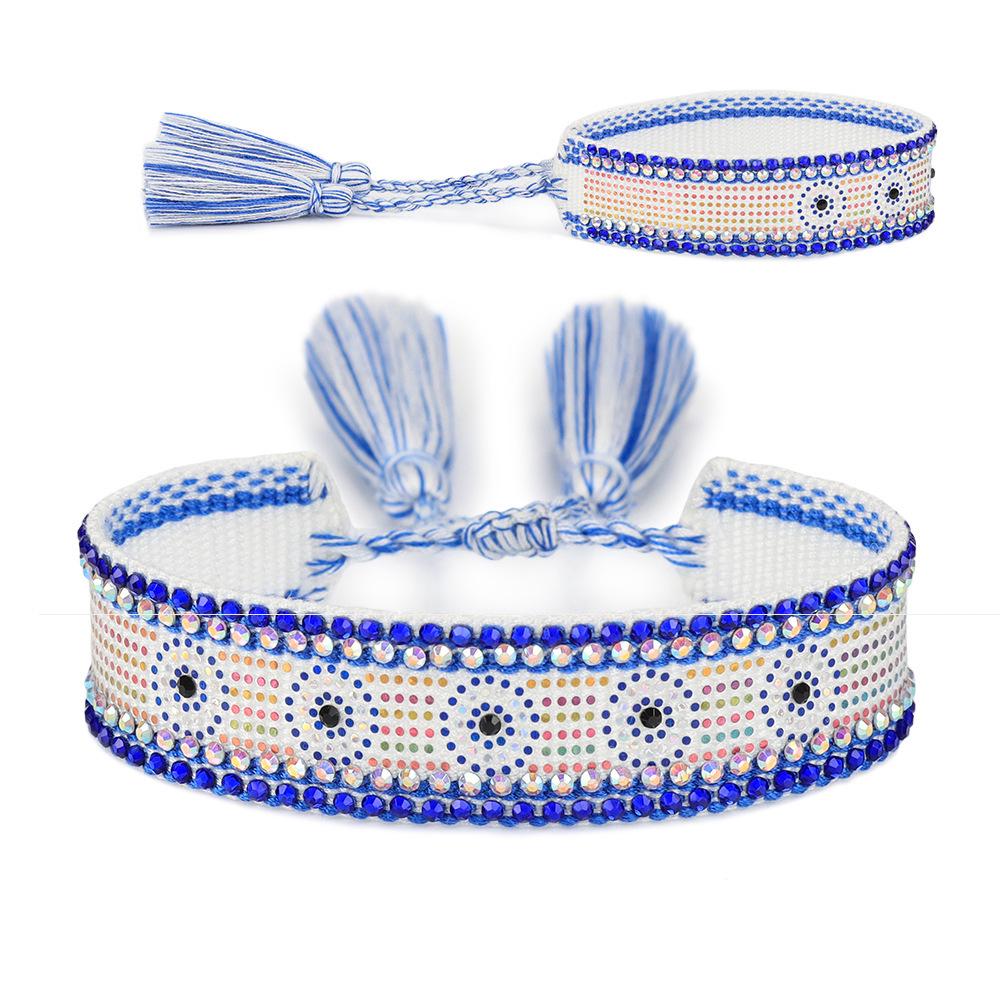 Handmade Braided Sequin Rhinestone Evil Eye Bracelet with Tassel Default