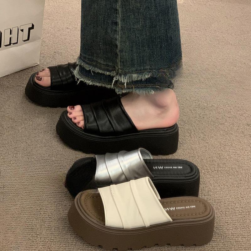 New Thick-soled High-heeled Women's Shoes for Summer Outerwear One-word Flip-flops