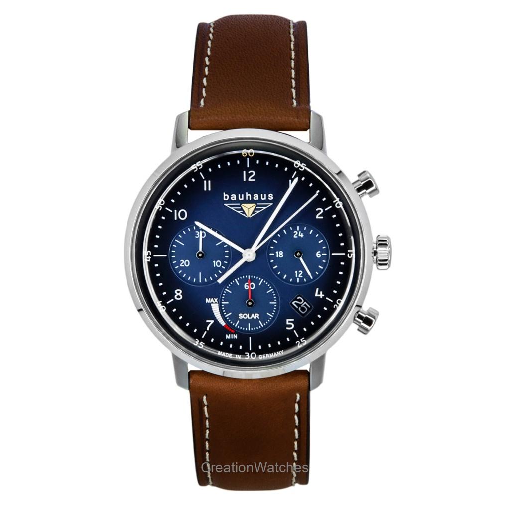 Bauhaus Chronograph Leather Strap Blue Dial Solar 20863 Women's Watch