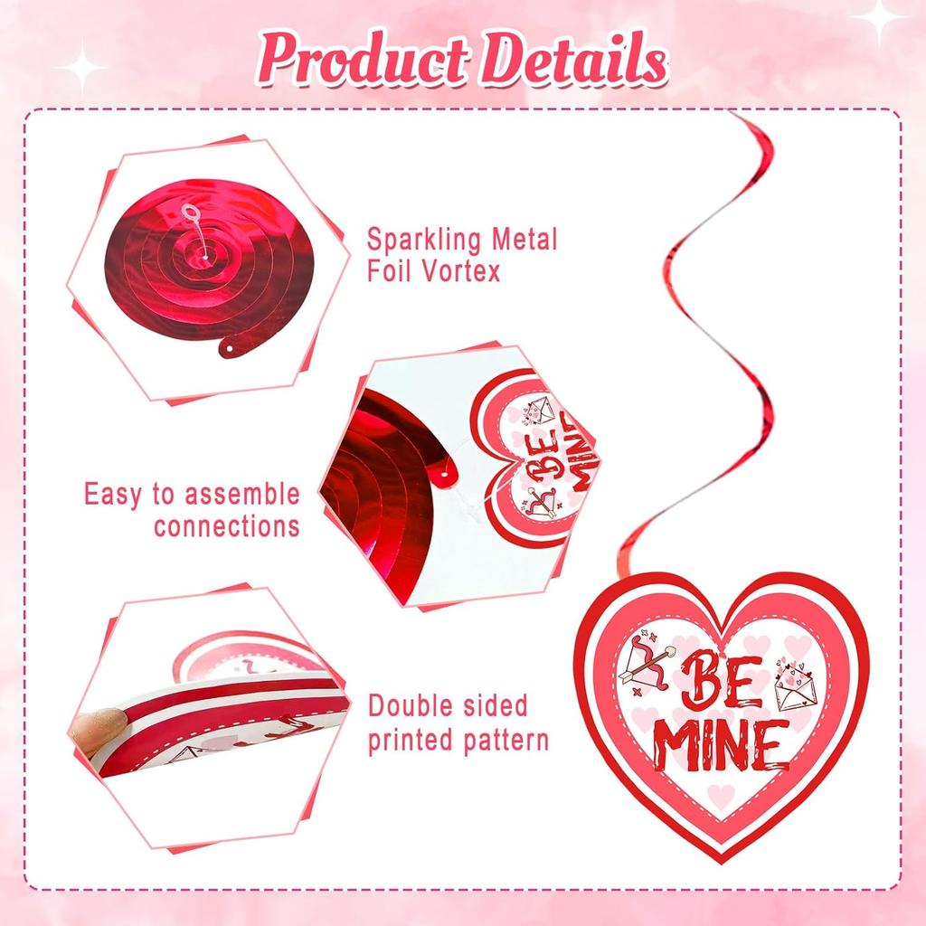 36 Pcs Valentine's Day Hanging Swirl Decorations Set,Happy Valentines Day Party Hanging Love Heart Foil Ceiling Swirl Decorations for Wedding