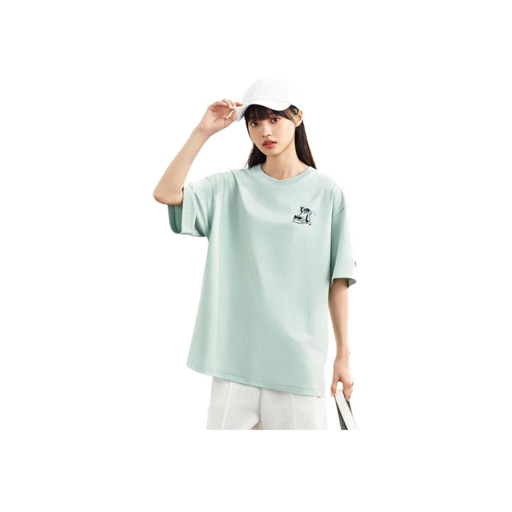Anta Comfortable Letter Cartoon Print Simple Versatile Loose Fit Drop Shoulder Sports Short Sleeve T-Shirt Unisex Tops Sky-Blue 172528114-2
