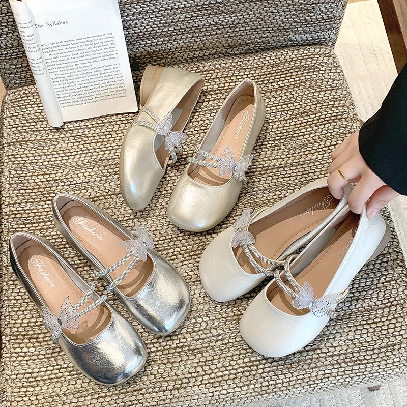 Fashion 2025 Soft Butterfly Round Toe Ladies Singles Shoes New Shallow Footwear Fashion Mary Jane Flat Comfortable Casual Women's Shoes