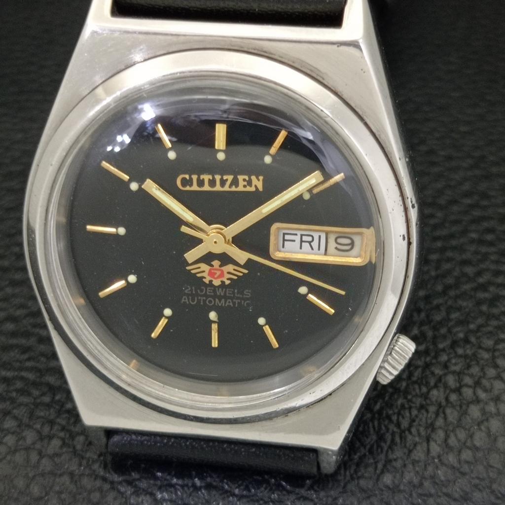 VINTAGE CITIZEN AUTOMATIC 8200 JAPAN MENS BLACK COLOR DIAL WATCH A702148-5 R208-a702148