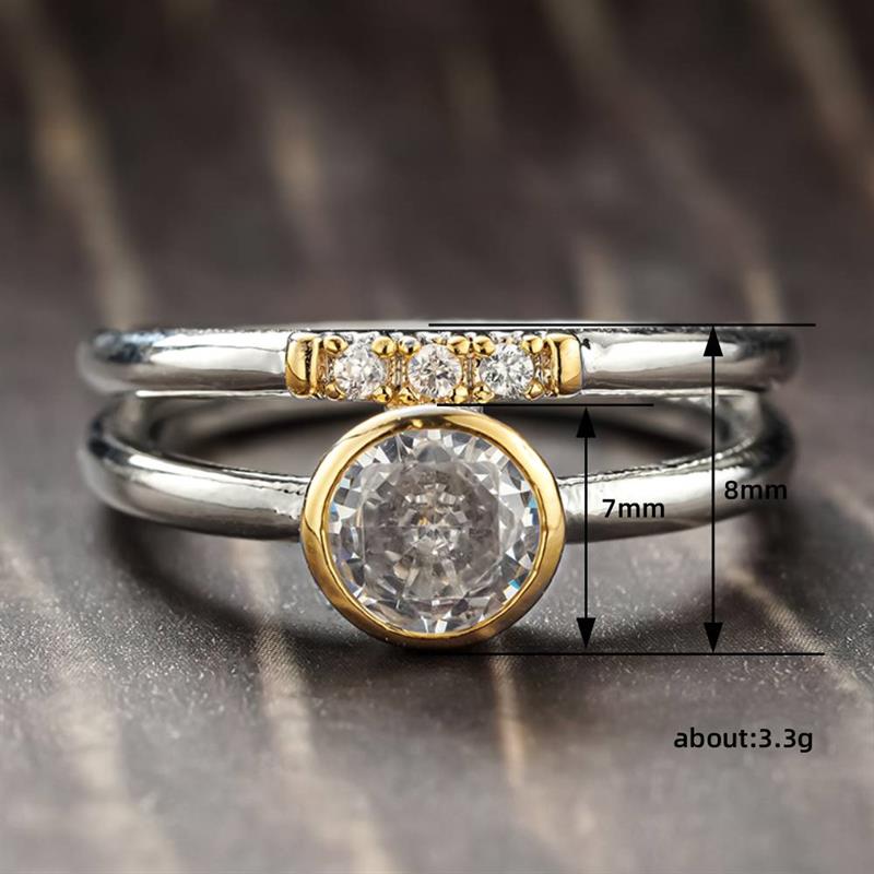 Huitan Vintage Women Two Tone Ring Inlaid Bright Round CZ Simple Style Party Daily Low-key Anti CopperColor Accessories Jewelry