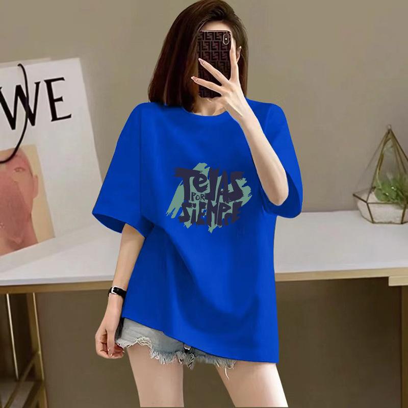 % pure cotton short-sleeved T-shirt for women, the new summer loose printing half-sleeved high-end thin explosive top