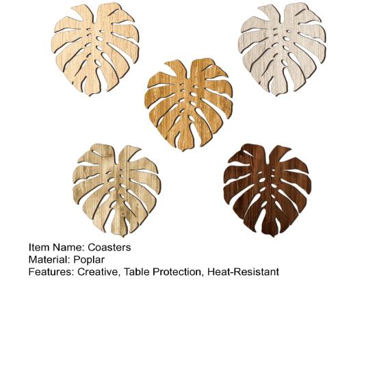 5Pcs Tropical Leaf Coasters Wooden Drink Mats for Kitchen Bar Table Protection Monstera Shape Heat-Resistant Mat Rustic Home Decor Holiday Party