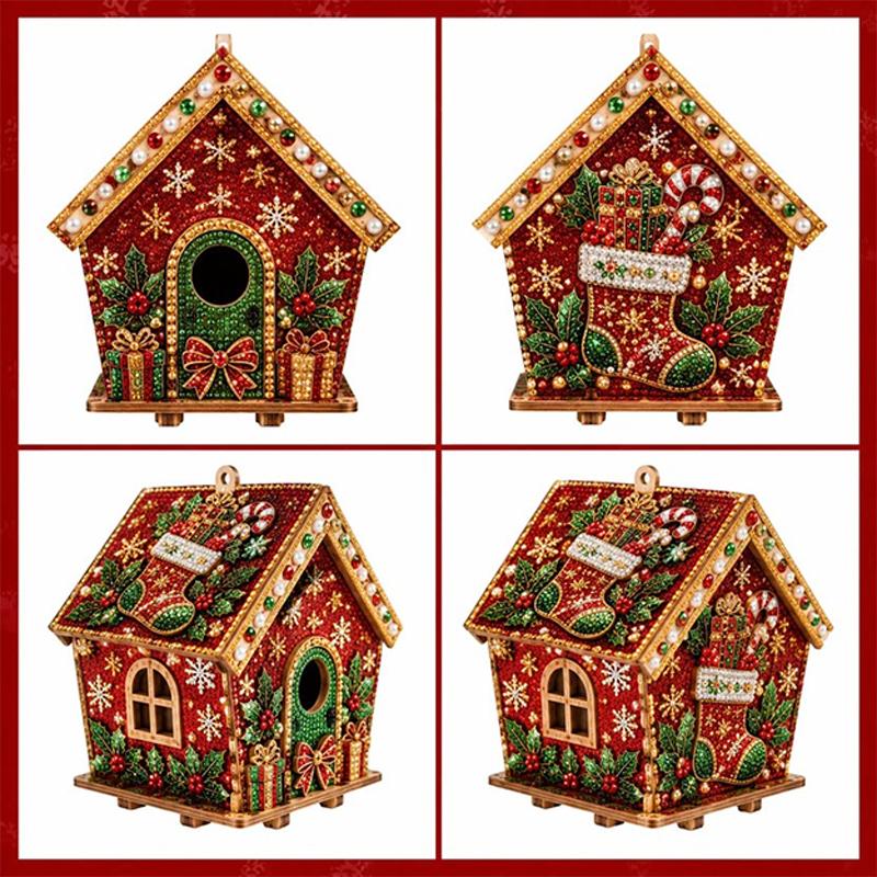 Christmas DIY Pearl Bead Art House Decoration Kit Wooden House Diamond Painting Handcraft Set Santa Snowman Xmas DIY Craft Kit