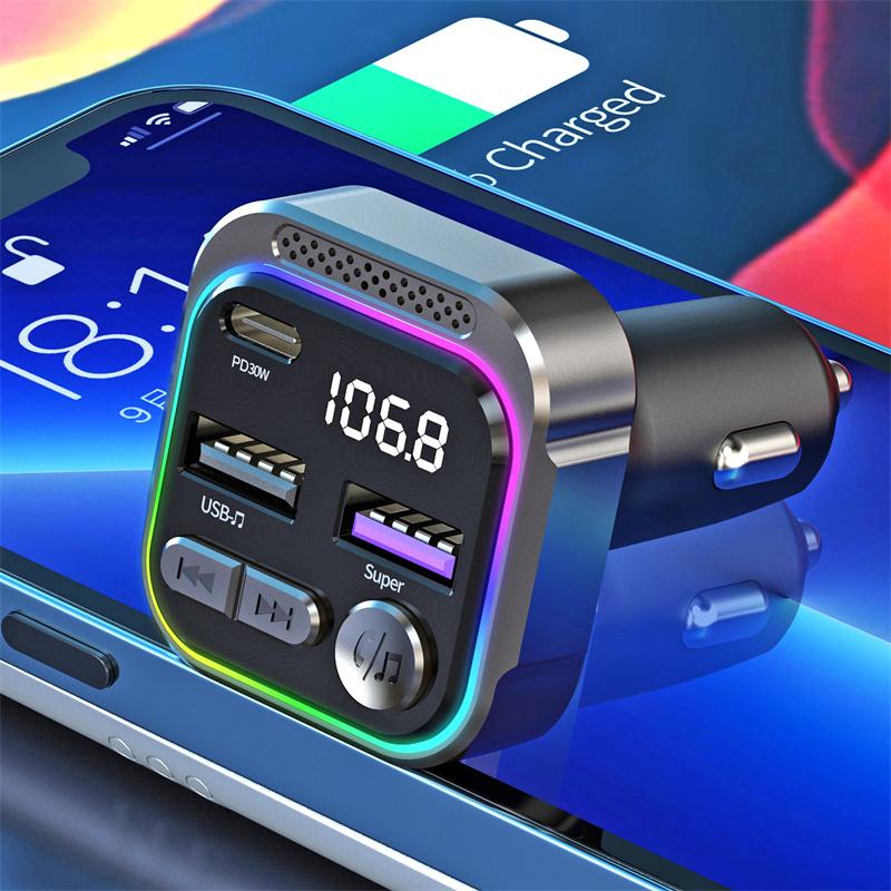 Car Bluetooth 5.3 Fm Transmitter Adapter For Car 60W Pd+Qc3.0 Quick Charging Rgb Light Wireless Music Radio Modulator Player