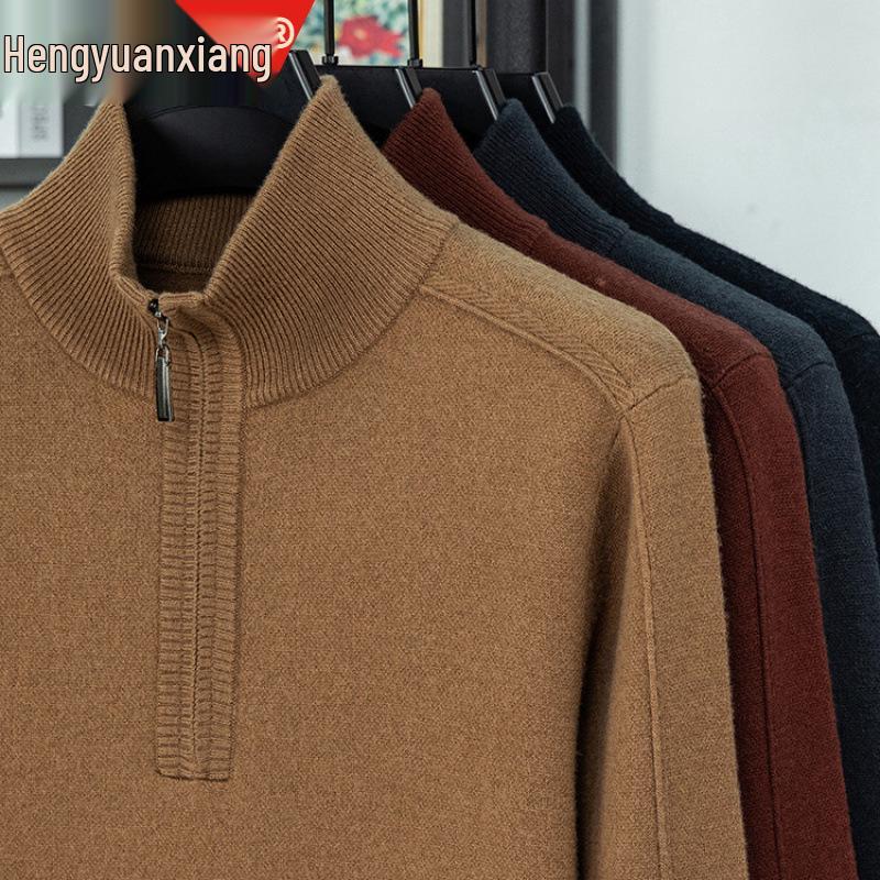 510g Semi-Worsted Thick 100% Wool Half-Zip Stand Collar Men's Sweater for Autumn 2025