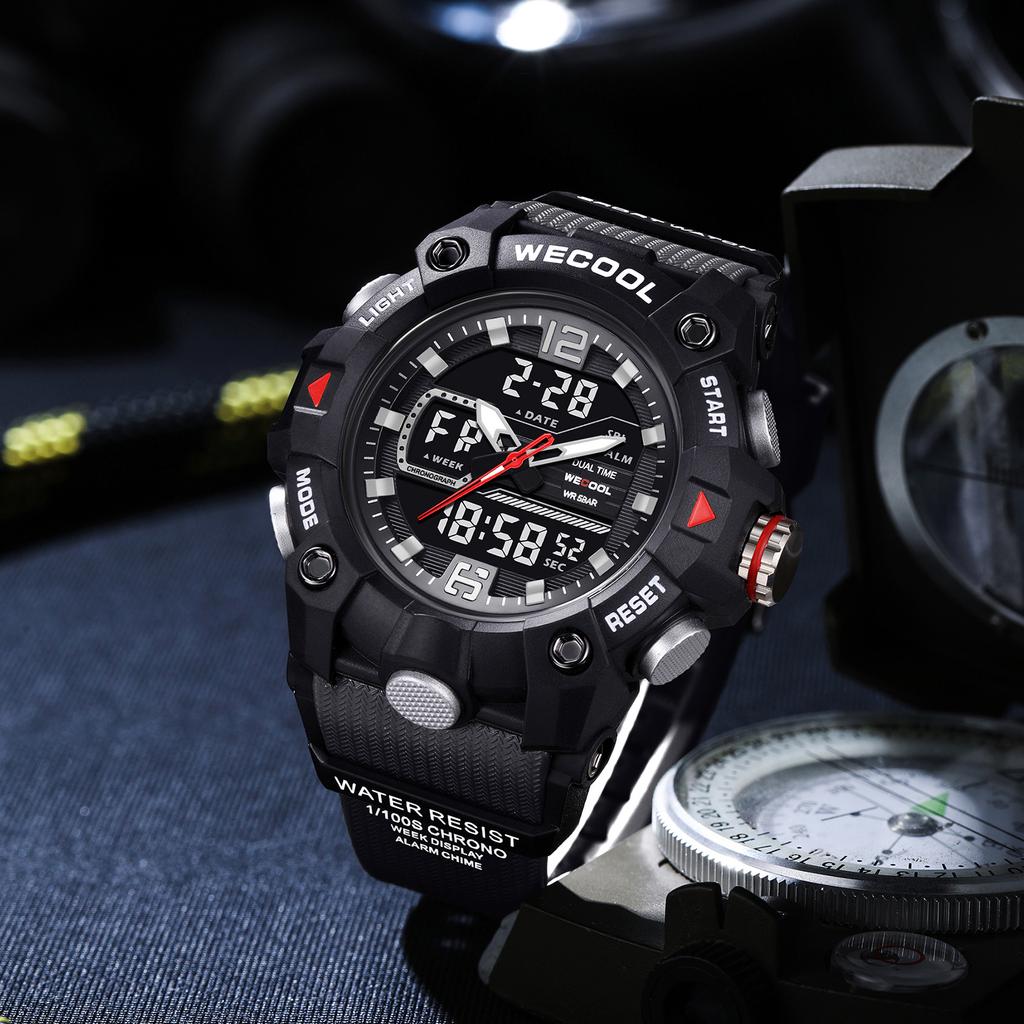  Brand Dual Display Digital W-820 50M Waterproof Alarm Clock Luminous Fashion business Quartz Sport WristwatcWatch For Man