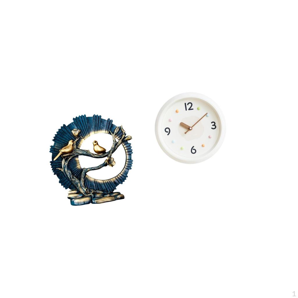 Resin Figurine Ornament for Living Room Desk And Bookshelf with Modern Wall Clock Large Numerals