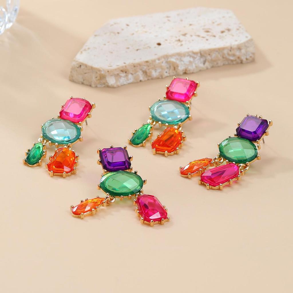 Bohemian Multi-Layer Geometric Earrings: Colorful, Exaggerated European & American Style for Women
