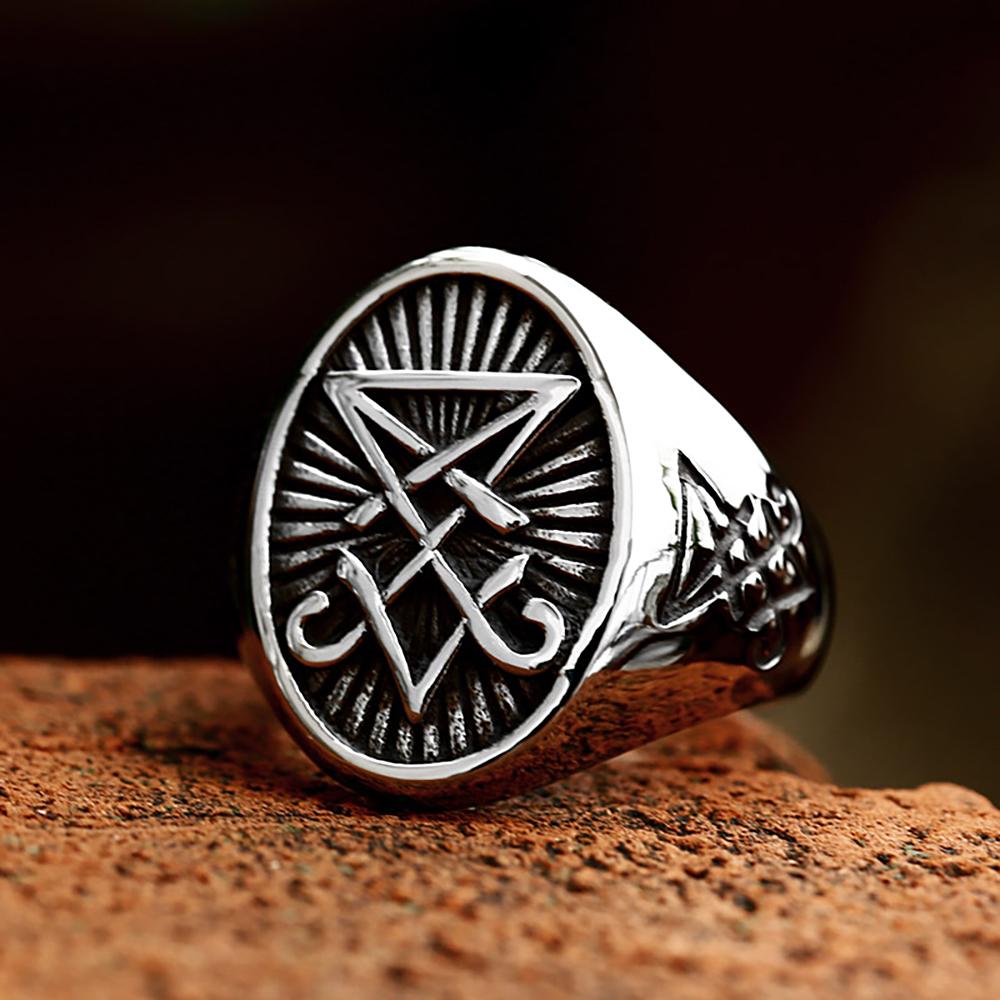 New Stainless Steel Vintage Lucifer Ring for Men Boys Punk Rock Devil Symbol Signet Rings Religion Jewelry Gifts Dropshipping