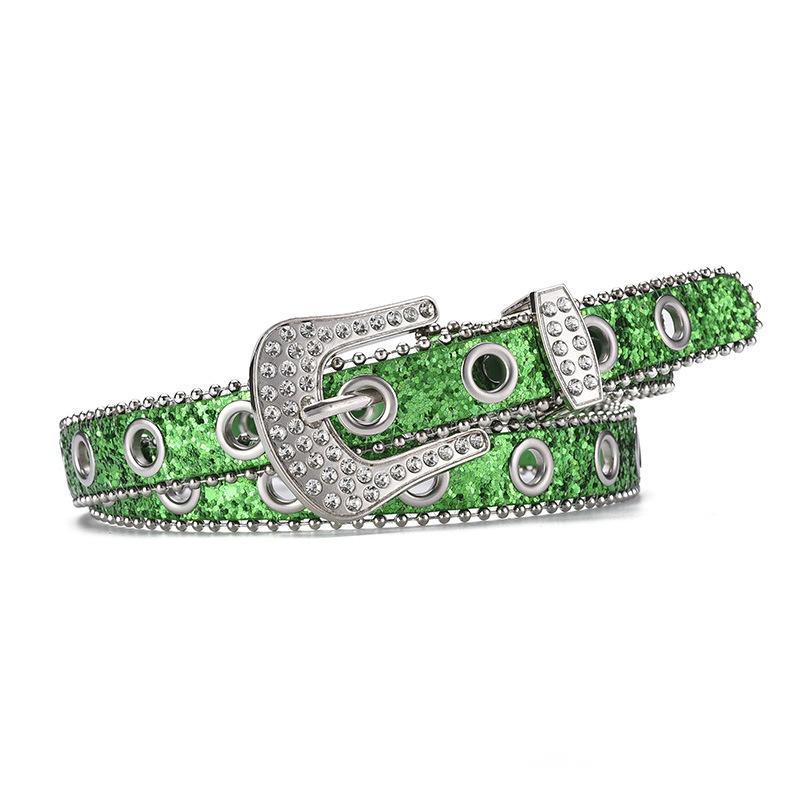Belt Women'S Rhinestone Pin Buckle Decorative Personality Sequin Belt Women'S Hollow Air Eye Punk Belt Thin