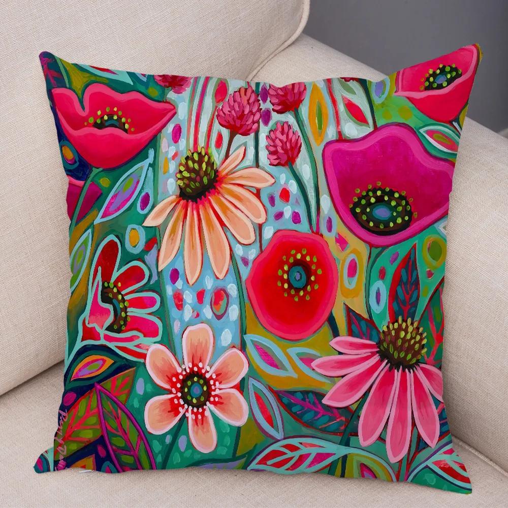 Nordic Watercolor Flower Pillowcase Soft Plush Decor Cartoon Floral Plant Cushion Cover for Sofa Home Children Room Pillow Case