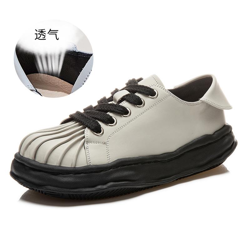 

Уродливые милые туфли на платформе с ракушечным носком, новая весенняя коллекция 2025 года, женские белые туфли, женские повседневные универсальные кожаные туфли 35 черный серый