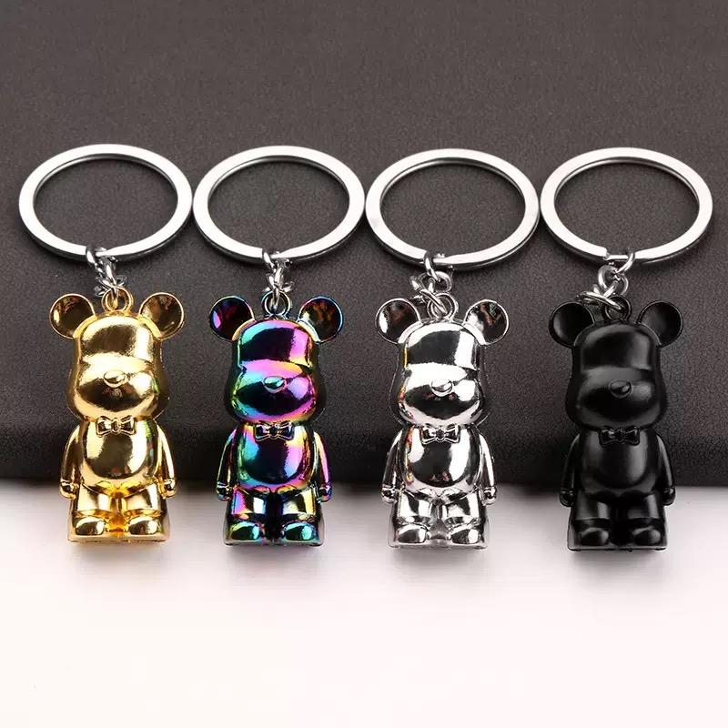 Trendy 3D Bear Model Keychain Unisex 4 Colors Metal Round Buckle Pendant Handbag Key Hang Decoration Couple Gift Daily Keyholder
