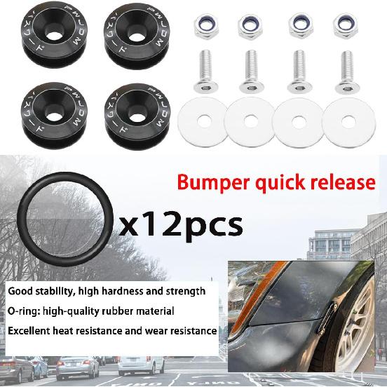 Taiss Bumper Quick Release (Black),Front Rear Bumper Holders Quick Release Kit(4 Quick Release Tabs with 12 O-rings),with Washer and Stainless Steel