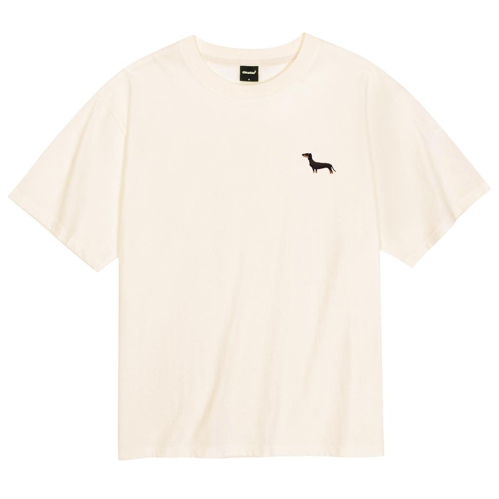 OKSTAR Cool Cotton Oversized Dachshund Embroidered Short Sleeve Tee
