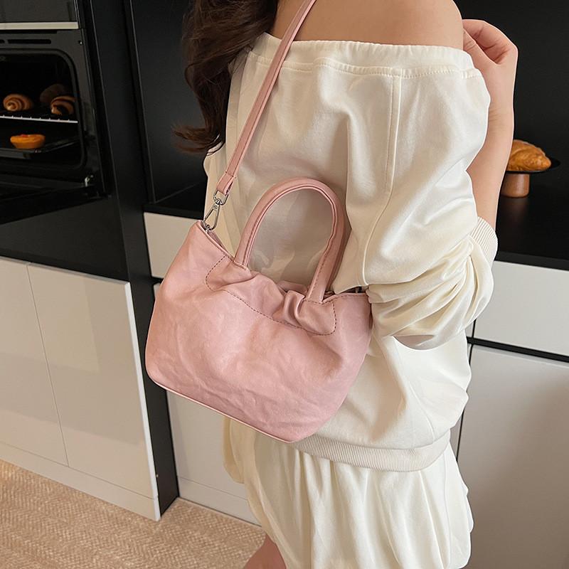 Pu Design Pleated Shoulder Bag Women Minimalist Solid Color Closure Magnetic