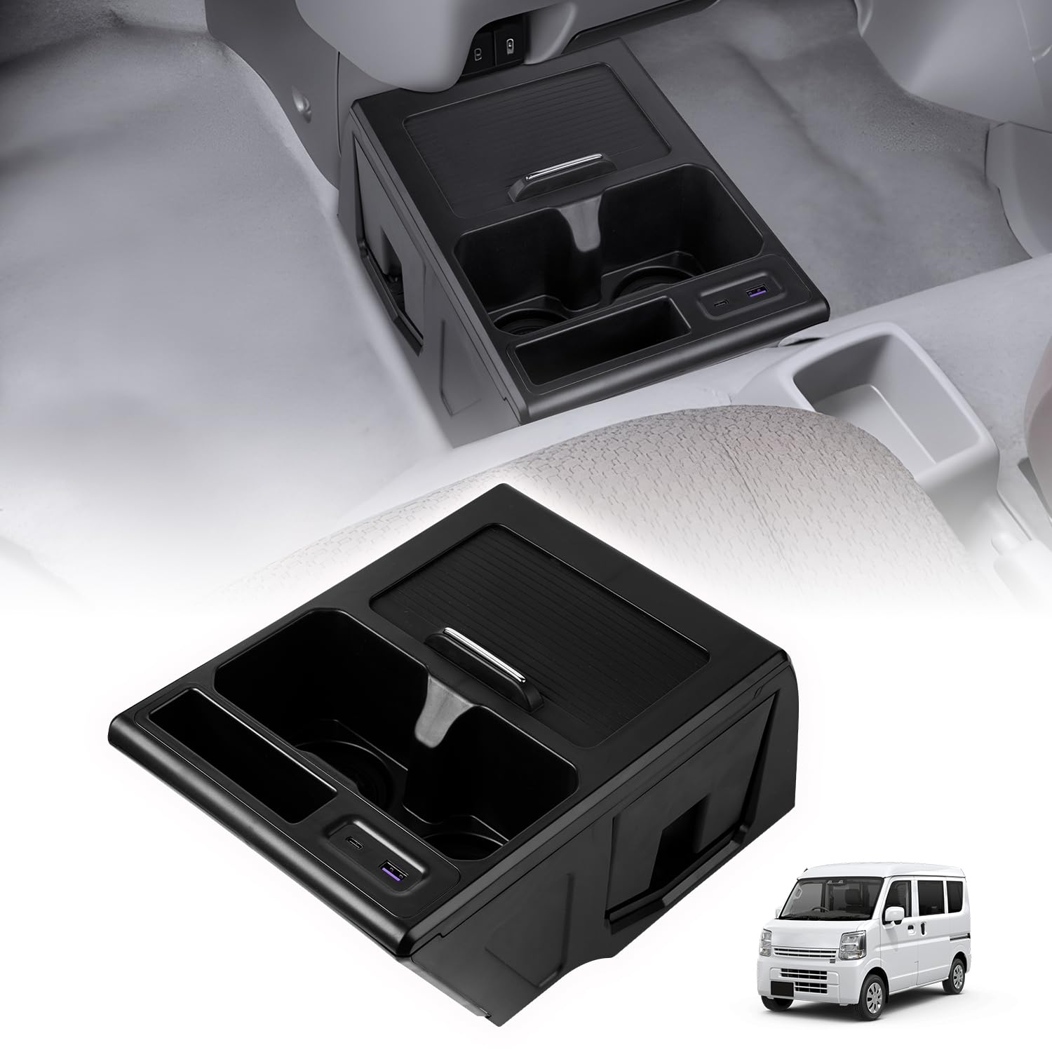 Auto Spec Compatible with Suzuki Every Van Console Center Drink Trash USB Smartphone Small Item Interior Storage Easy Installation with Suzuki Every