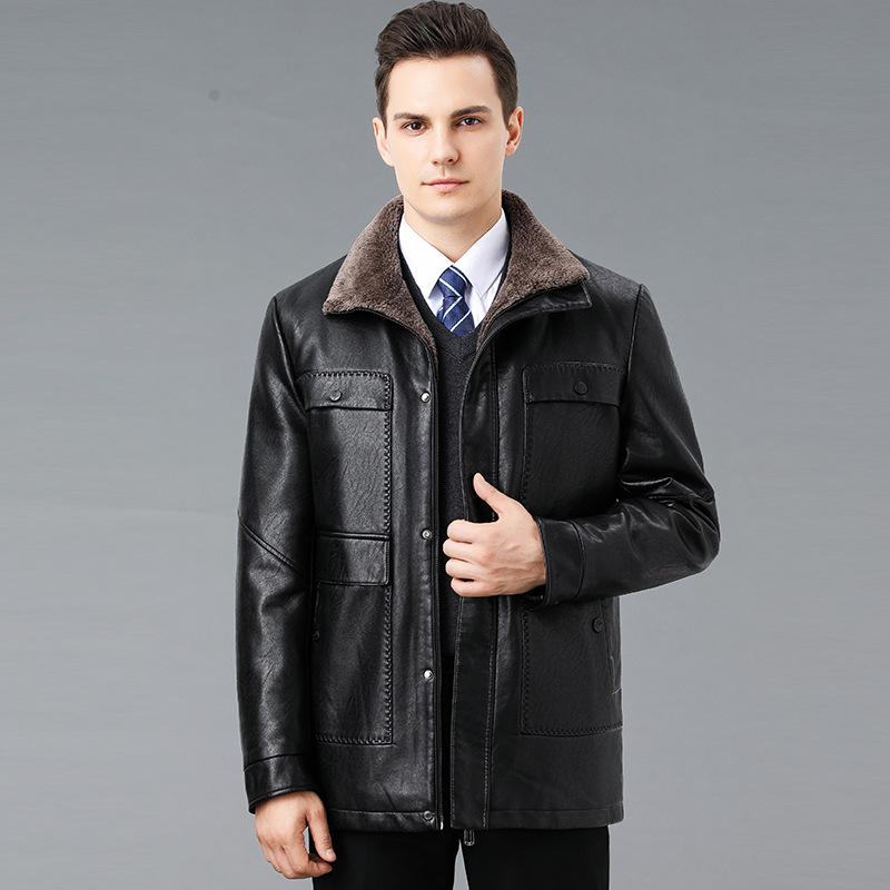 

Genuine Leather Jacket Men s Fur Integrated Velvet Thickened Middle-aged Dad Genuine Leather Jacket 5XL