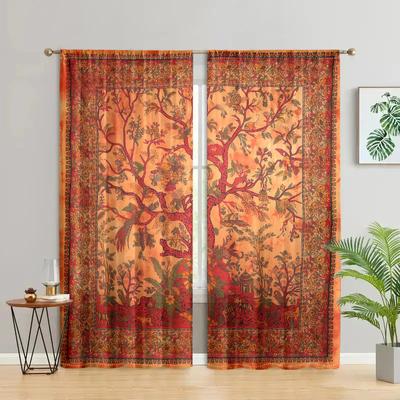 2 Pieces, Vibrant Life Tree Bohemian Curtains - Bedroom, Living Room, Room Home Decoration