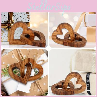 Wooden Intertwined Double Hearts Ornament Memorial Gift Keepsake For Romantic Celebration