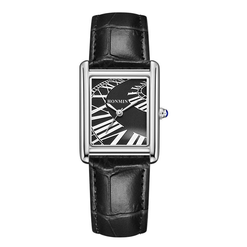 Men's Classic Minimalist Square Dial Leather Strap Waterproof Wristwatch