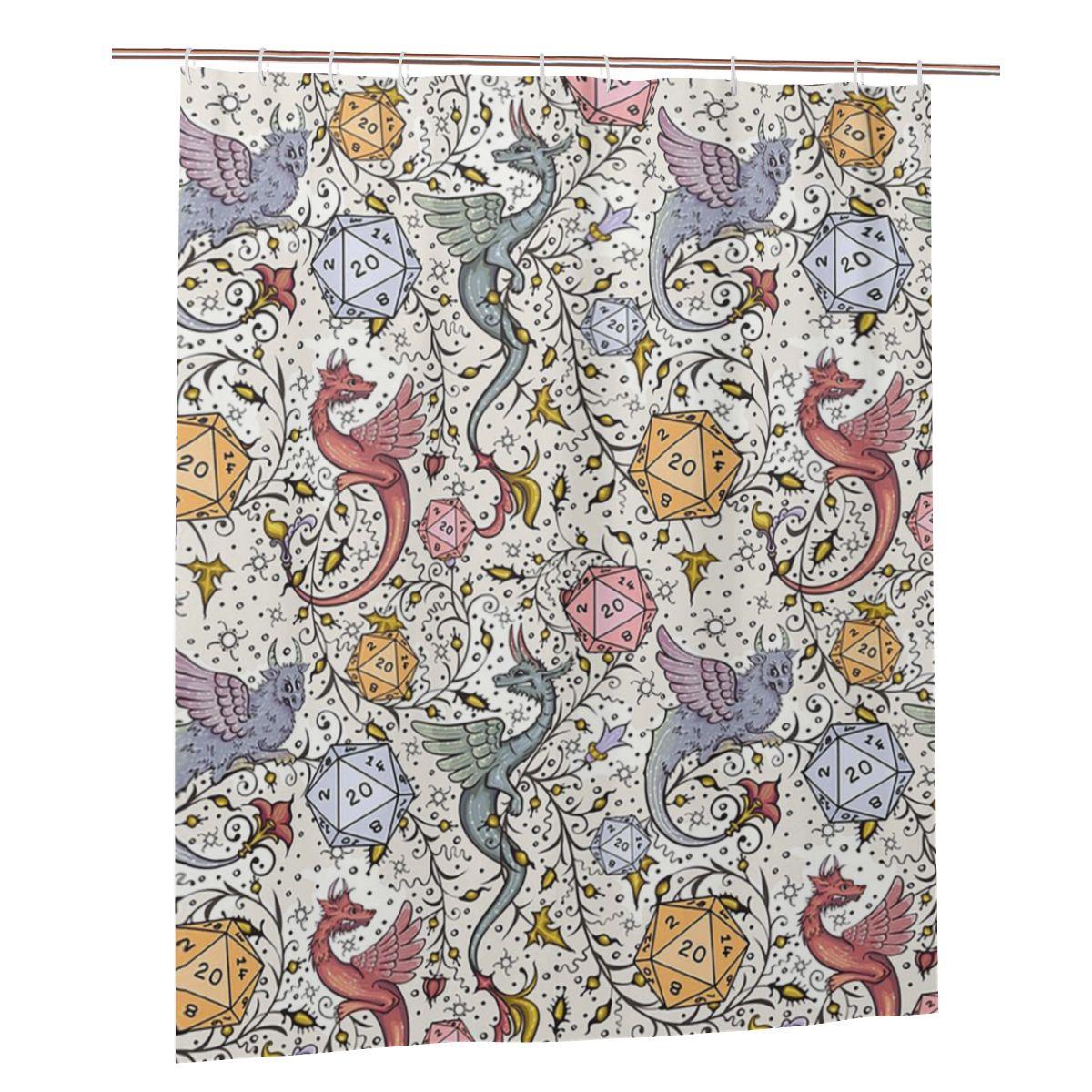 

Medieval Dragon And D20 Dice Dnd Pattern Shower Curtain Bathroom Polyester Waterproof Bath Curtains With Hooks W60H190(CM)-1 Pcs
