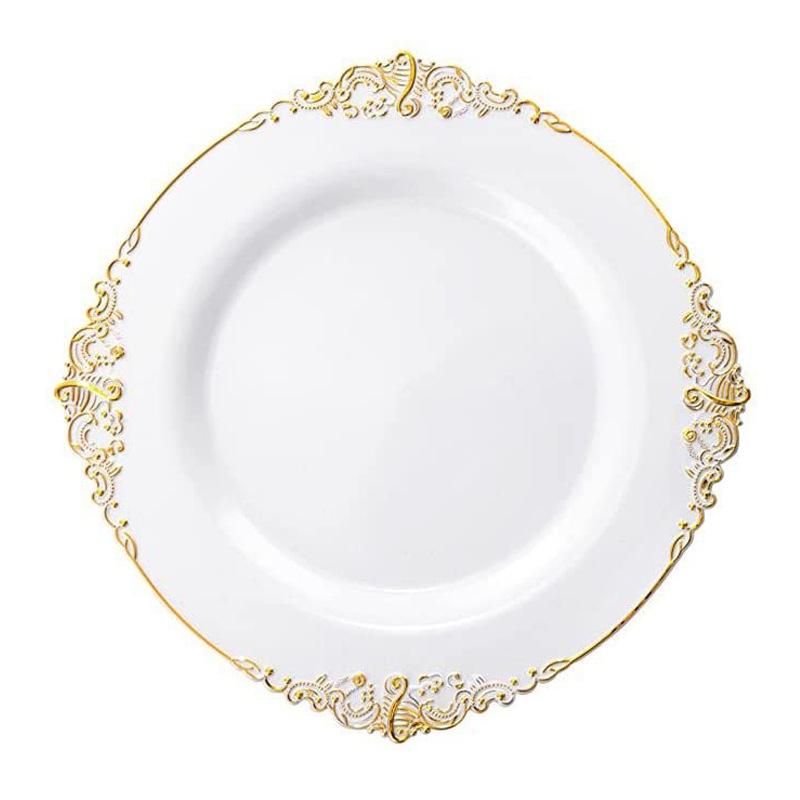 

25p Transparent Hot Stamping Plate Disposable PS Hard Plastic Tableware Gold Border Relief Plate Multi-color European Tableware 7.5inch 25pcs платиновый