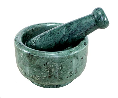 KLEO 5" Diameter Natural Stone Marble Mortar and Pestle Set Spice Grinder, Medicine Masher (Green)