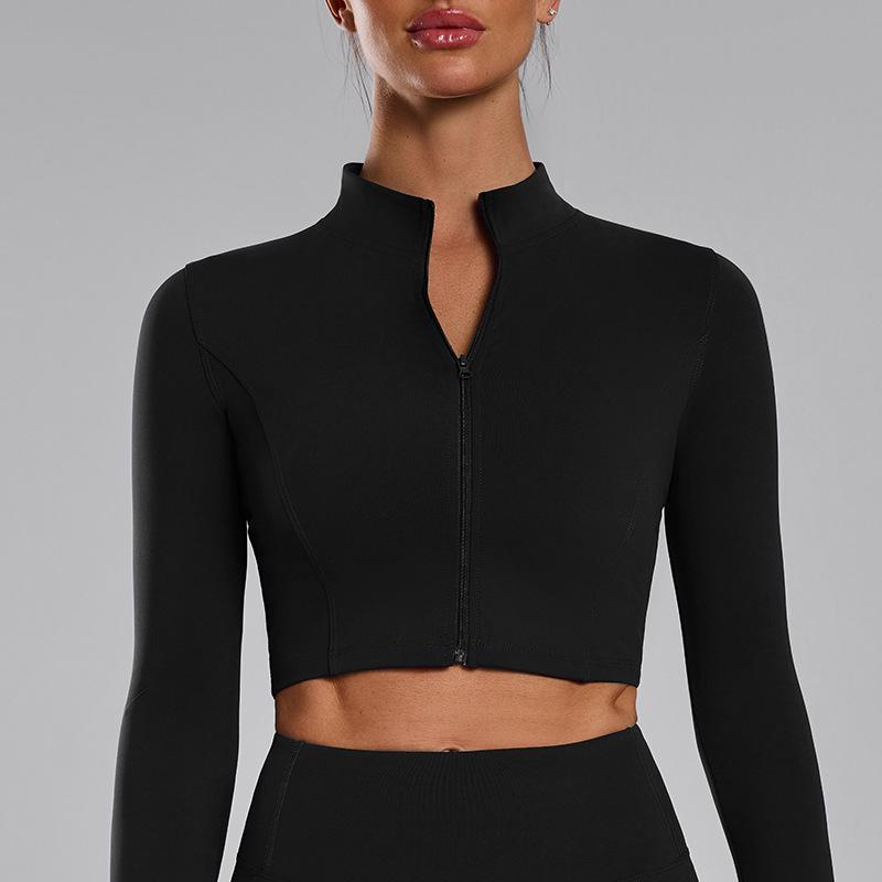 

Женский осенне-зимний облегающий комплект для йоги на молнии с отверстиями для больших пальцев Small чёрный