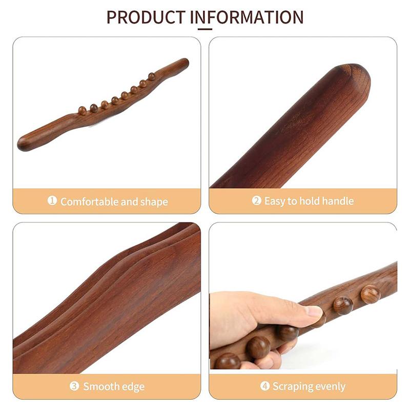 Masaj cu băț Guasha din lemn de 52 cm, instrument de masaj pentru talie/abdomen/picioare/mâini/spate, modelare corporală