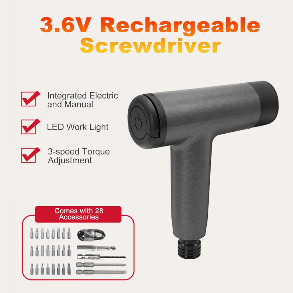 Rechargeable Electric Screwdriver Kit, 3.6V Cordless Screwdriver Set USB C, 3 Torque Settings, 1500mAh Battery, LED