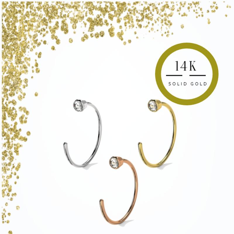 Buy 14K Gold Bezel Set Jeweled Open Hoop Nose Ring in Box Quality