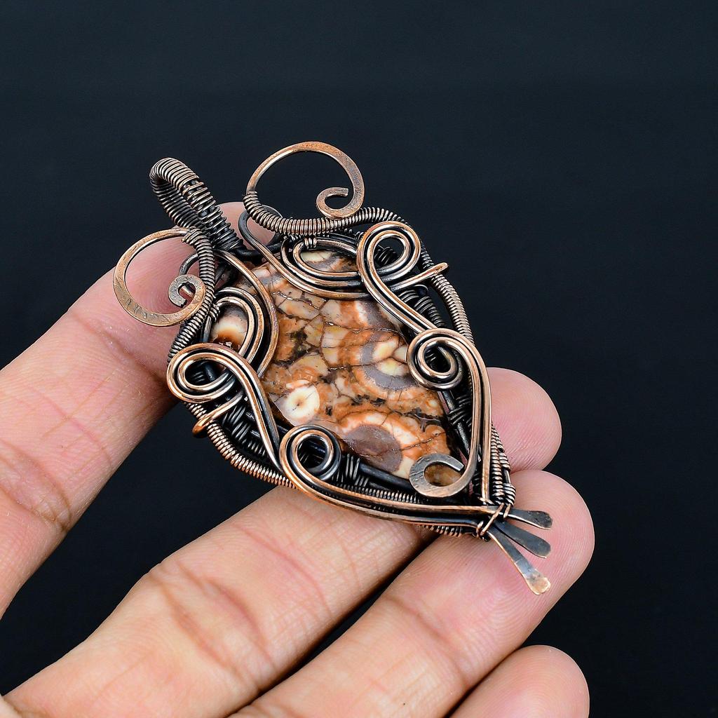 Bird eye Rhyolite 999 Copper Wire Wrapped Pendant, Handmade Gemstone Jewelry Pendant Gift For Birthday