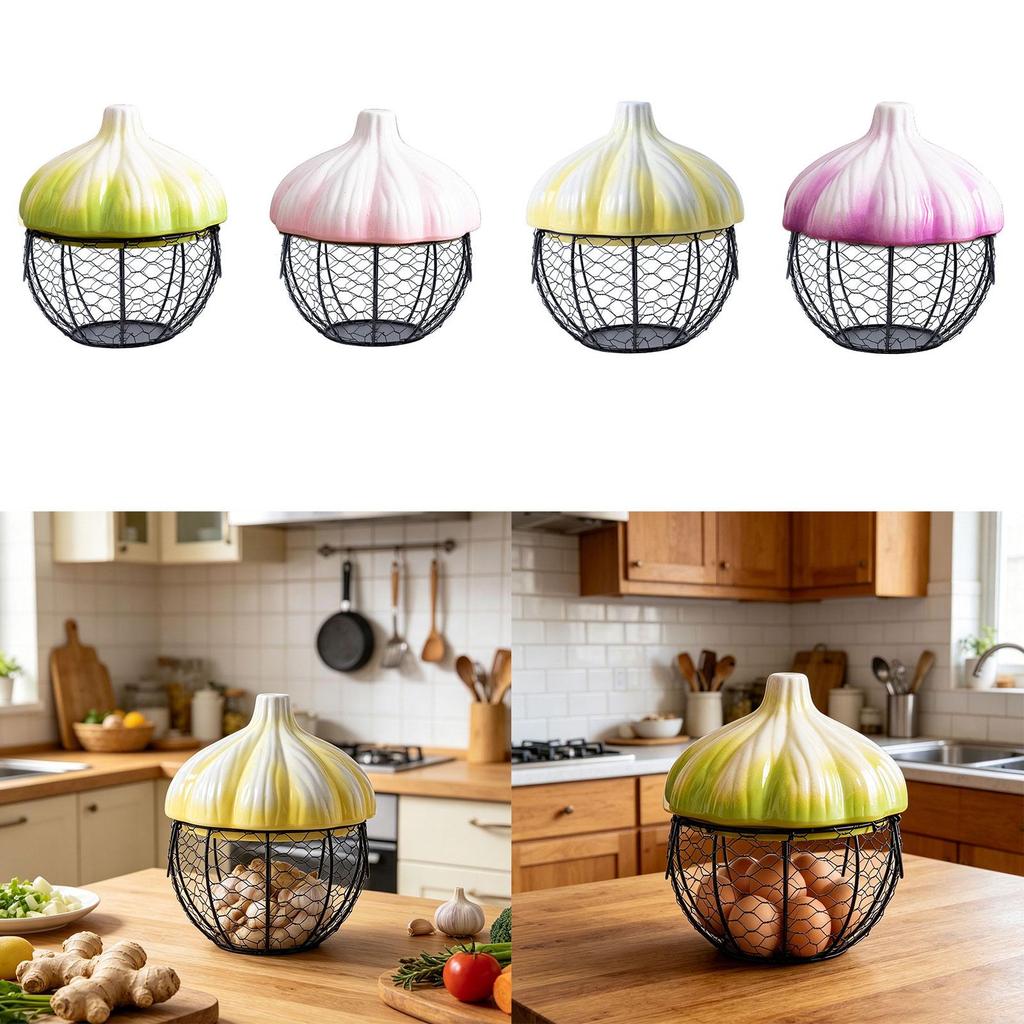 Kitchen Supplies Ceramic Holder Fruit Basket for Garlic Ginger Egg Storage Basket Farmhouse Decor